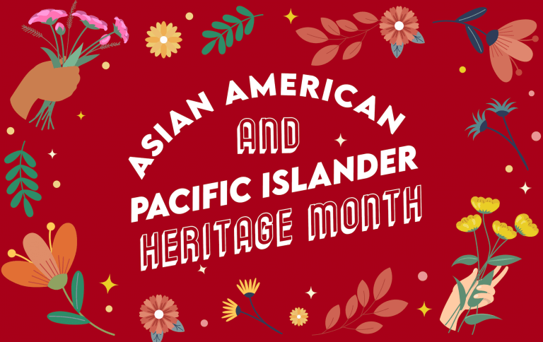  Image of red background with "Asian American and Pacific Islander Heritage Month" written on it.
