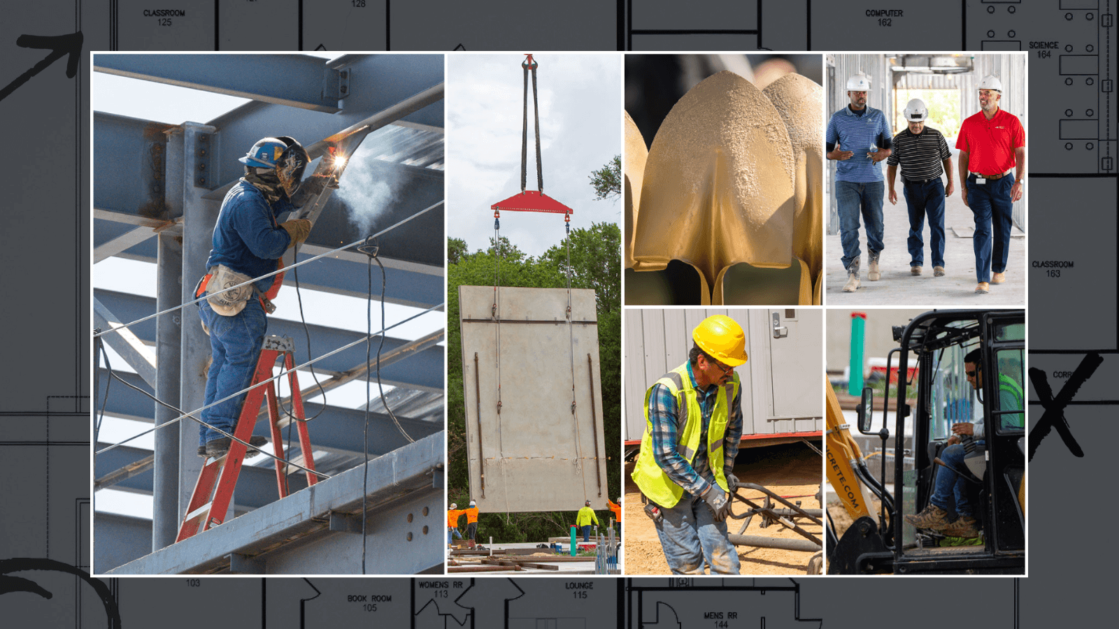This is a collage of various construction projects at HCDE