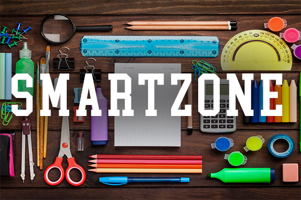 Image of school supplies on a desk with "Smartzone" written above