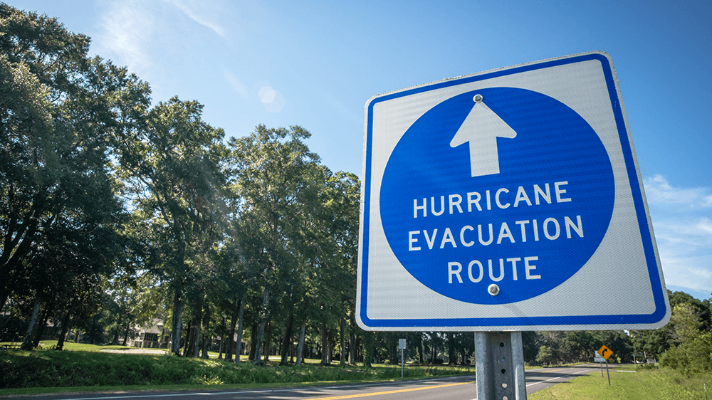 Photo of a hurricane evacuation route sign