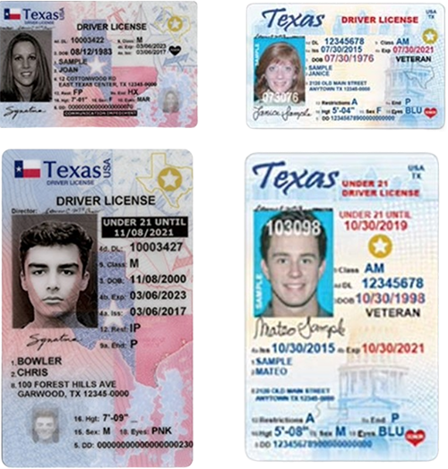 Examples of Texas Real ID-compliant identification