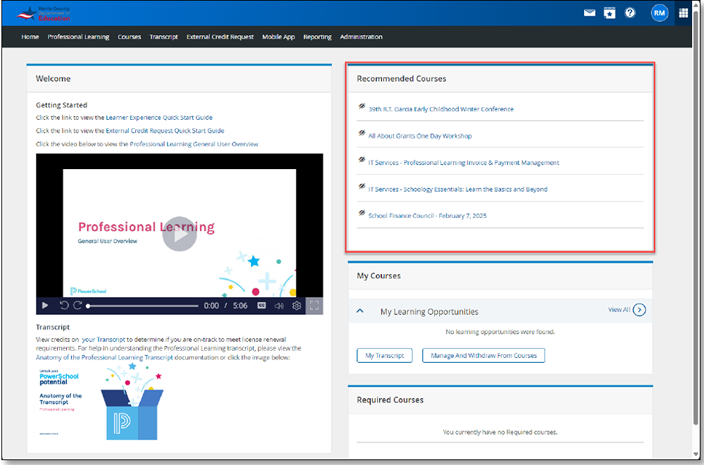 Screenshot showing course catalog search