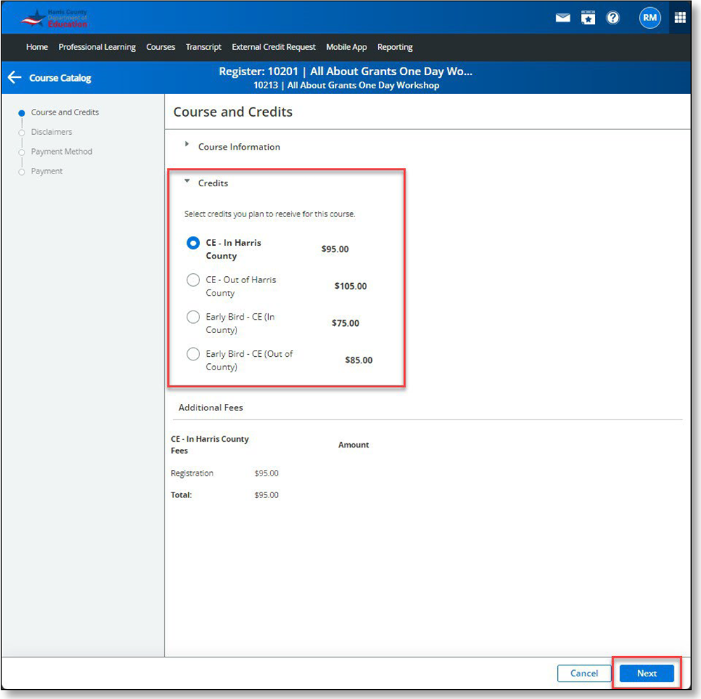 Screenshot showing payment options