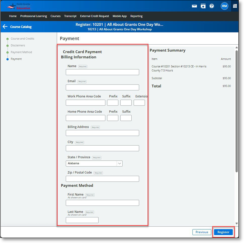 Screenshot showing payment options