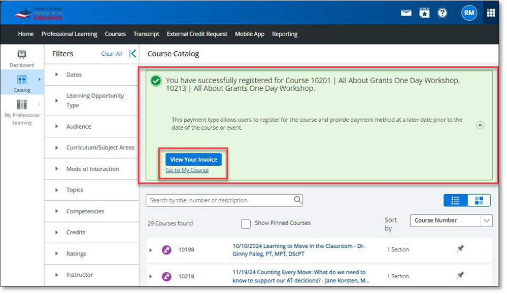 Screenshot showing invoice confirmation