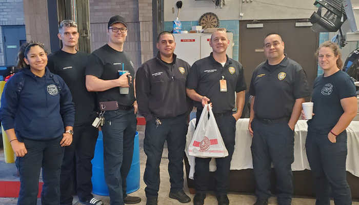 June 4, 2021 - ABS West Celebrates Donut Day with Firefighters, staff, and principal, Dr. Victor Keys.